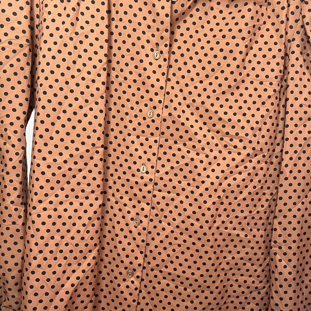 Lady Manhattan Vtg Blouse Twee Brown Polka Dot Button Up Long Sleeve Deadstock - Picture 6 of 10